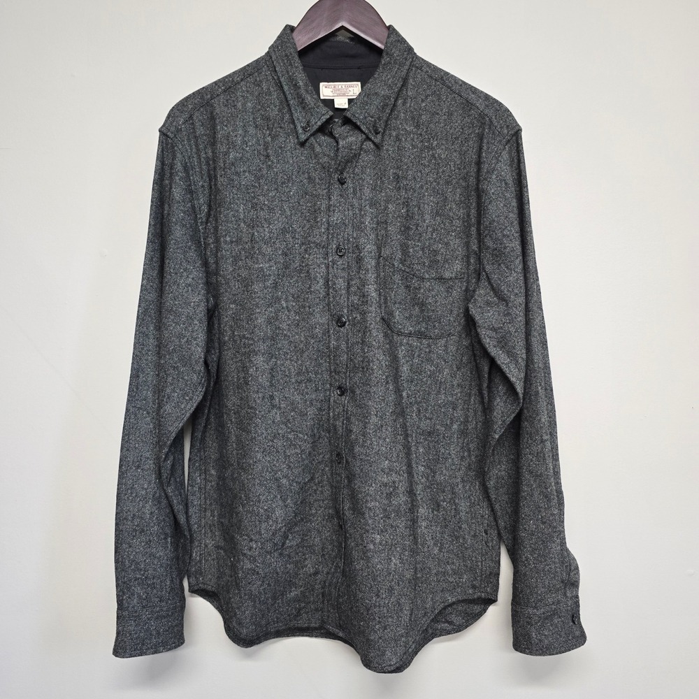 Wallace & Barnes Button Down Shirt Mens L Gray Wool Blend Heritage Office